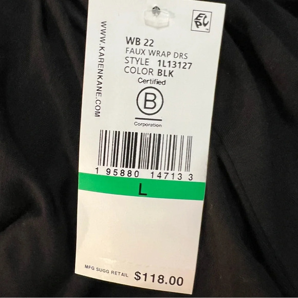 Karen Kane Black Full Length Faux Wrap Short Sleeved Dress. Size Large. NWT. - Picture 11 of 11